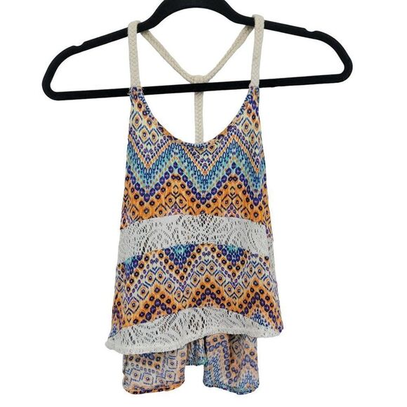 Rue21 Crop Top M Rope Racerback See Through Lace Chevron Swing Hippie Festival - Picture 1 of 10